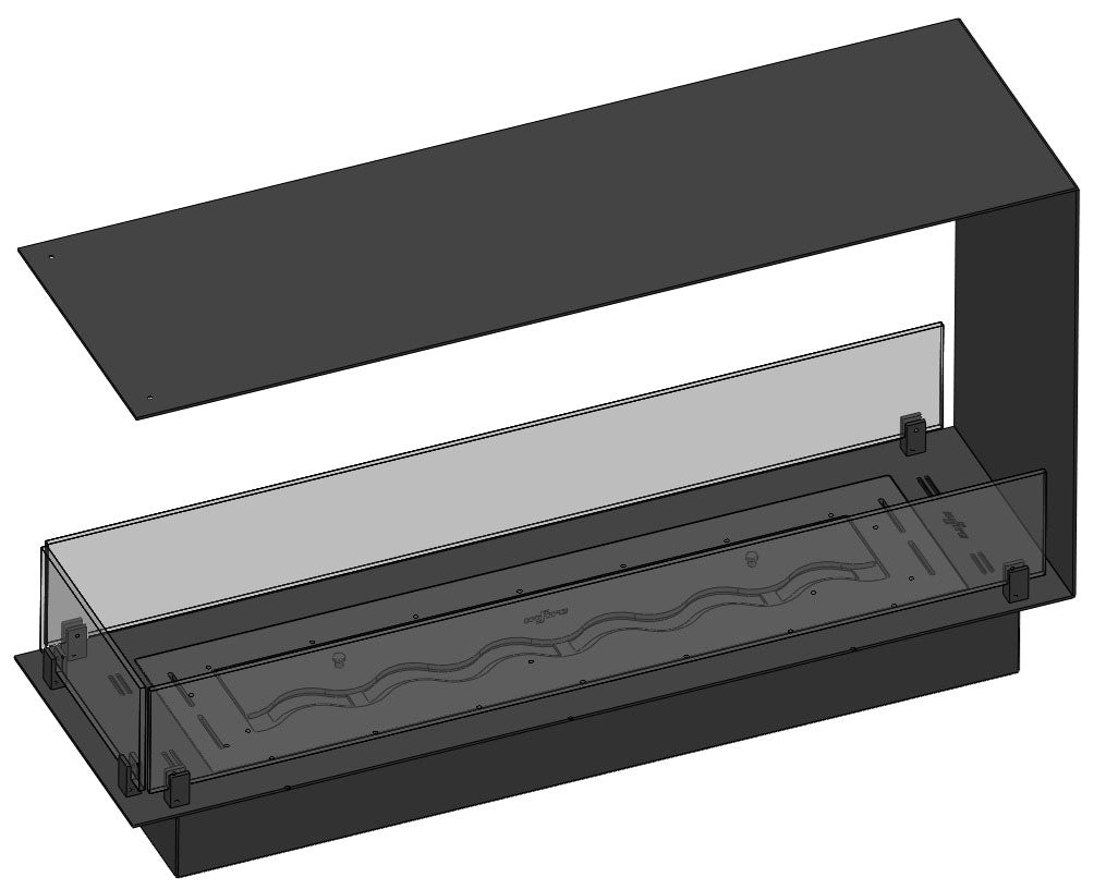 Dreiseitiger Bioethanol Einbau Ofen Kamin Modell InSide Slim U 100 3D Modell Rendering Frontal
