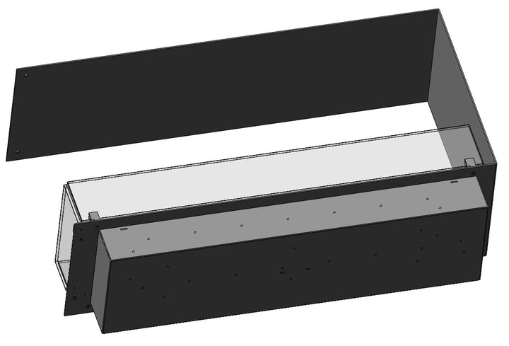 Dreiseitiger Bioethanol Einbau Ofen Kamin Modell InSide Slim U 100 3D Modell des Einbaugehäuse von unten