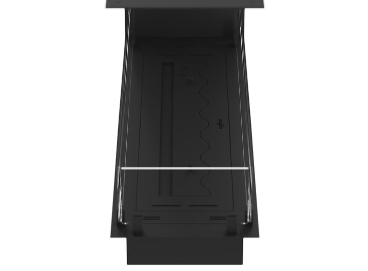 Dreiseitiger Bioethanol Einbau Ofen Kamin Modell InSide Slim U 100 seitlich Detailaufnahme WAVE Ethanol Brenner